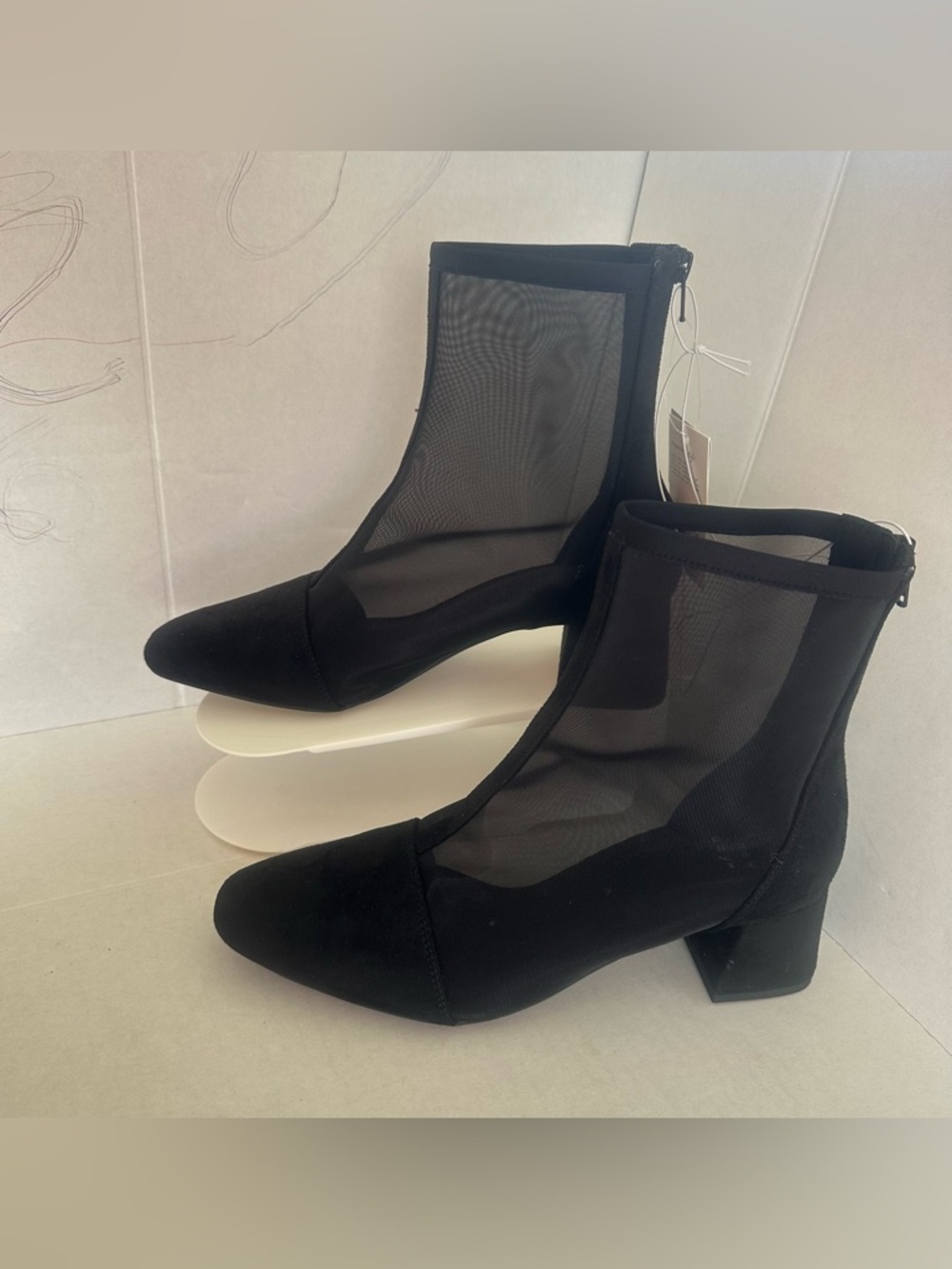 A New Day Women Black Mesh Pointed Toe Block Heel Ankle Boots Size 9